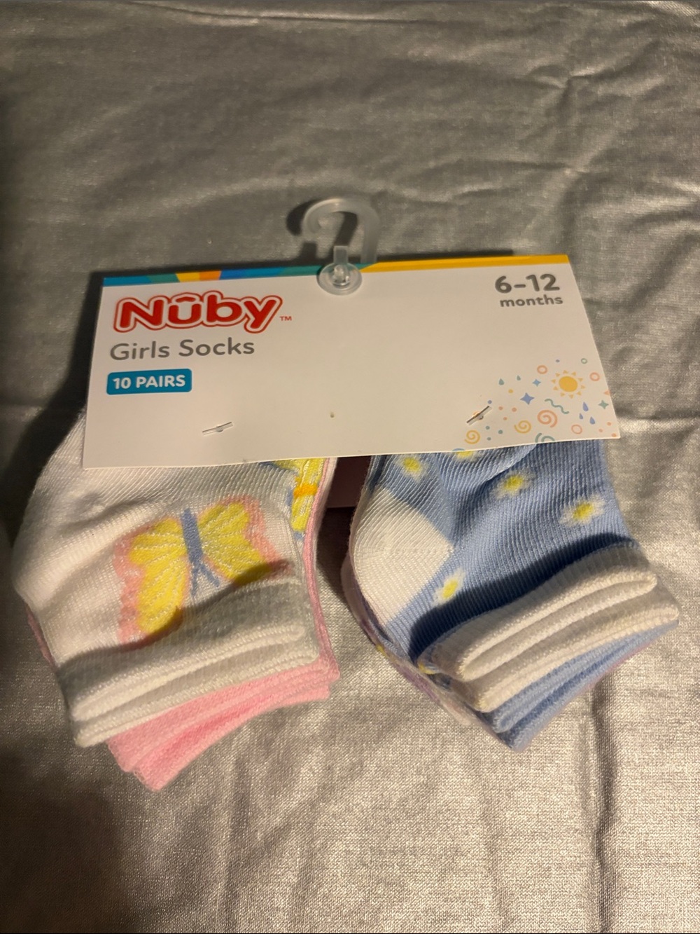 Nuby Girls 10-Pack Socks - Pink, White, Blue (6-12 months)
